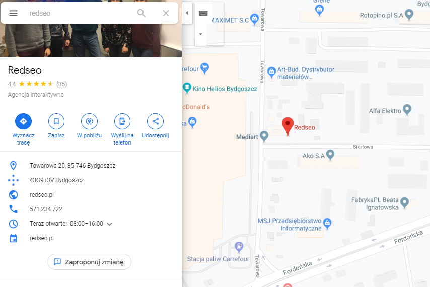 Wizytówka firmy na Mapach Google